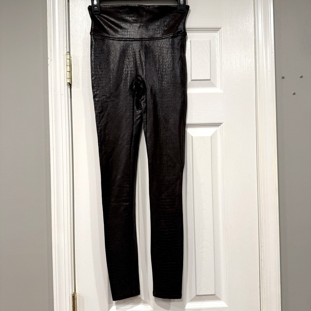 Spanx Faux Leather Croc Leggings Shiny Compression Tights High Rise Small Womens